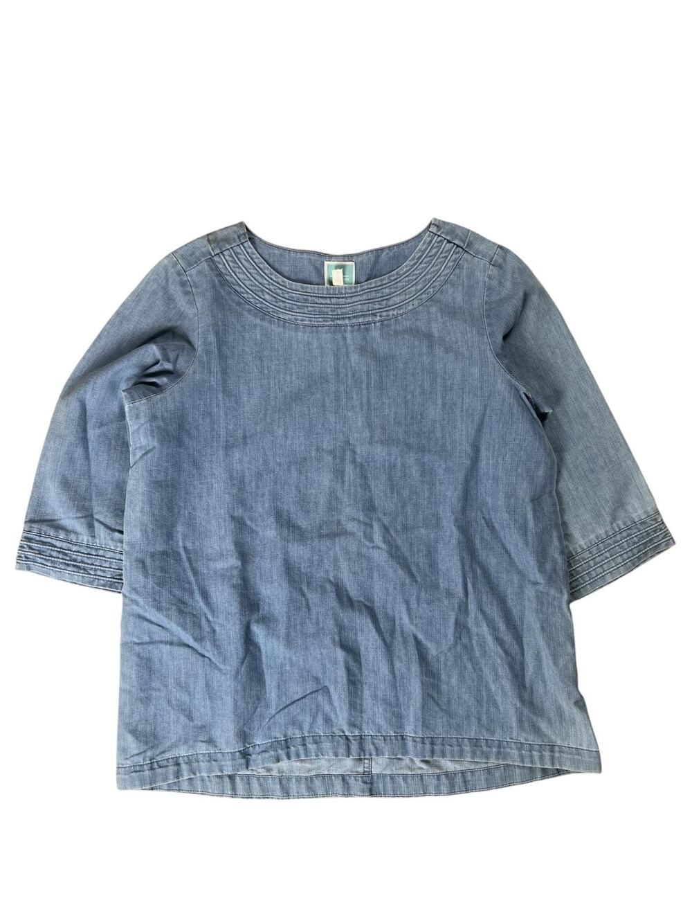 Martha Stewart Everyday Blouse Womens M Blue Tunic Chambray Pleated Casual